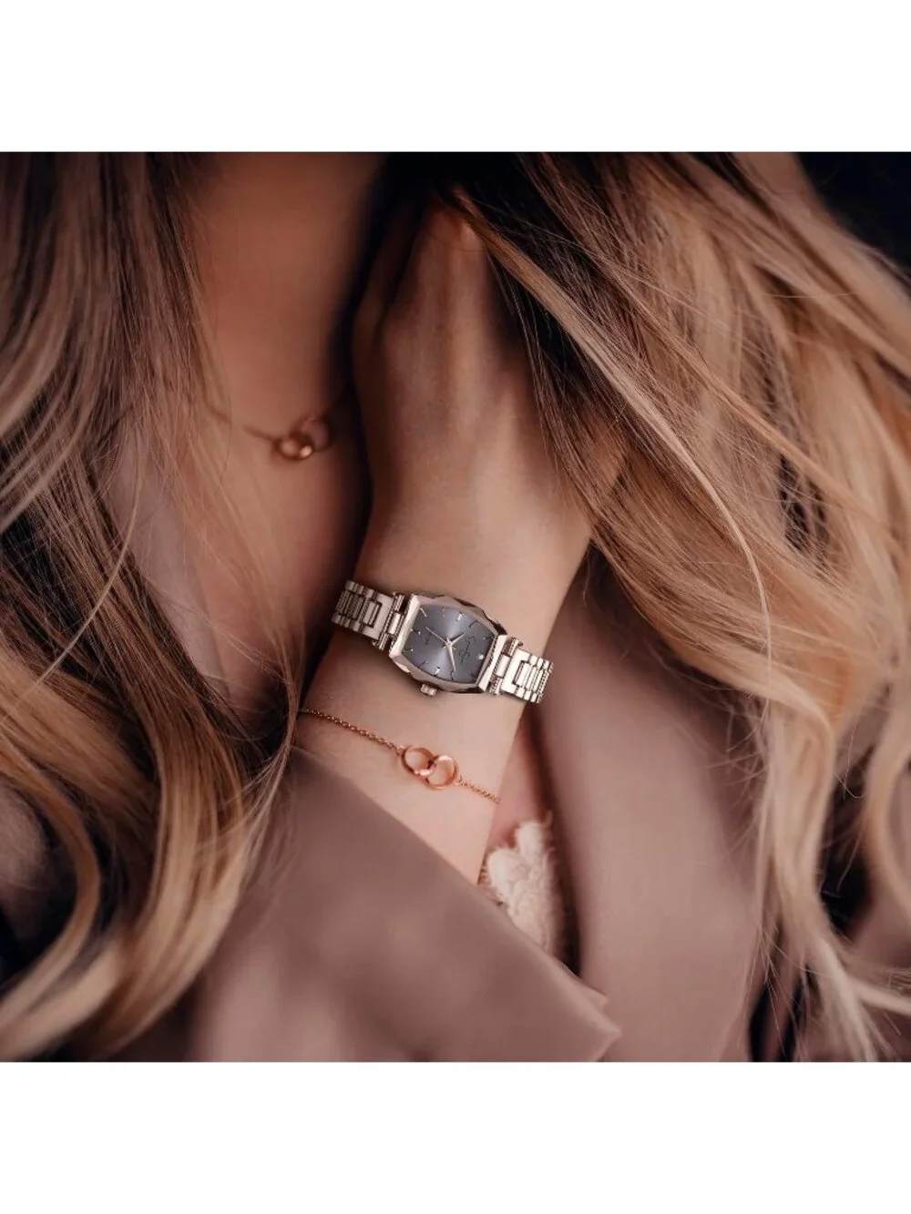 Women's Rose Gold/Purple Diamond Collection Metal Band Elegant Dress Wrist Watch